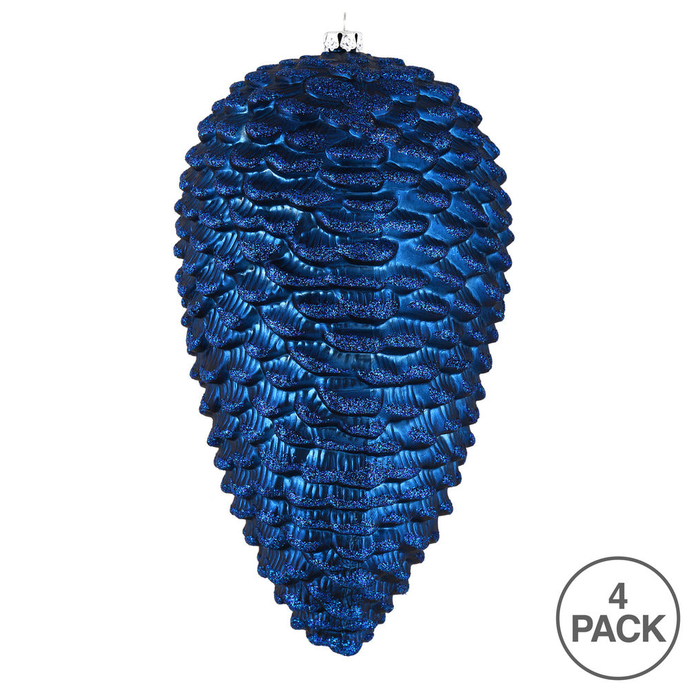 Vickerman 7" Midnight Blue Matte Glitter Pinecone Christmas Ornament 4 per set