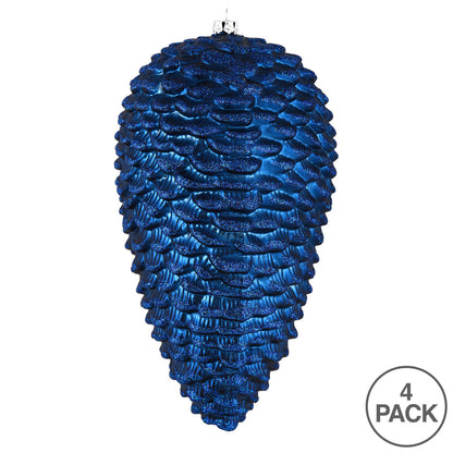 Vickerman 7" Midnight Blue Matte Glitter Pinecone Christmas Ornament 4 per set