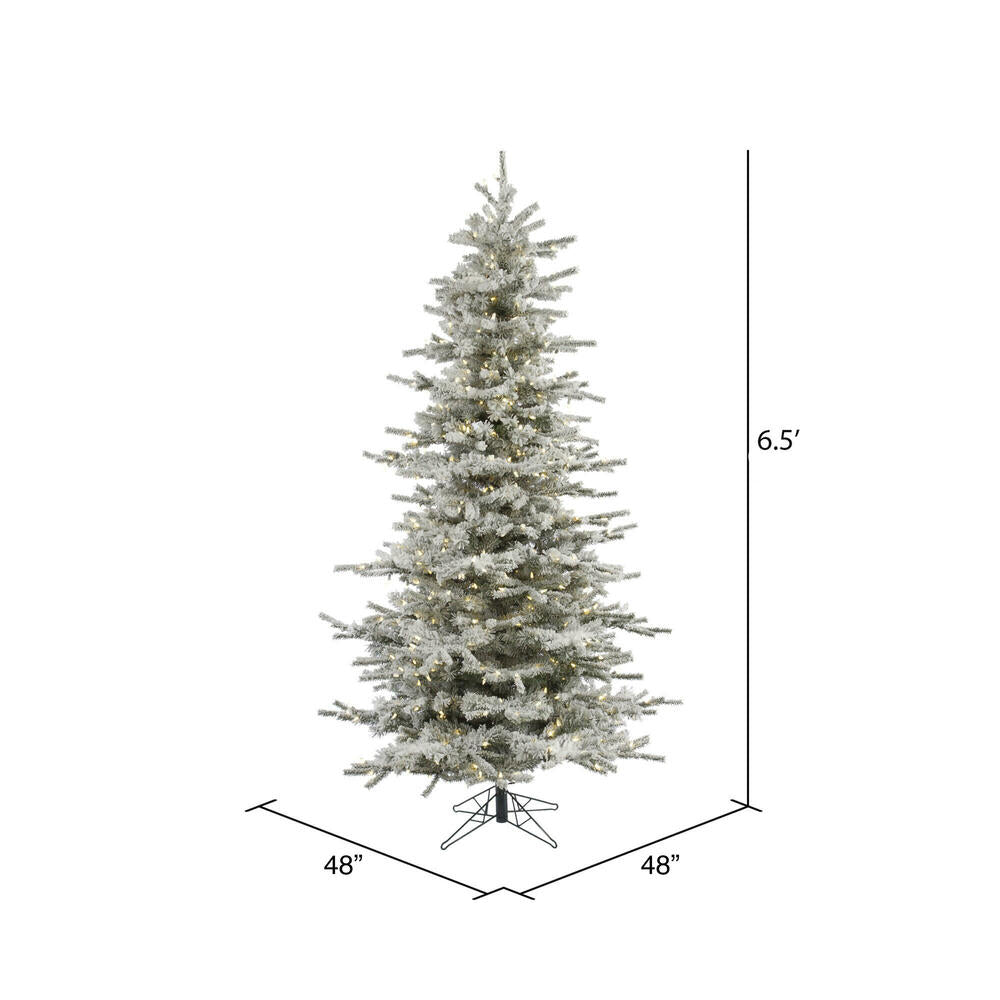 Vickerman 6.5' Flocked Sierra Fir Slim Artificial Christmas Tree Pure White Single Mold LED lights