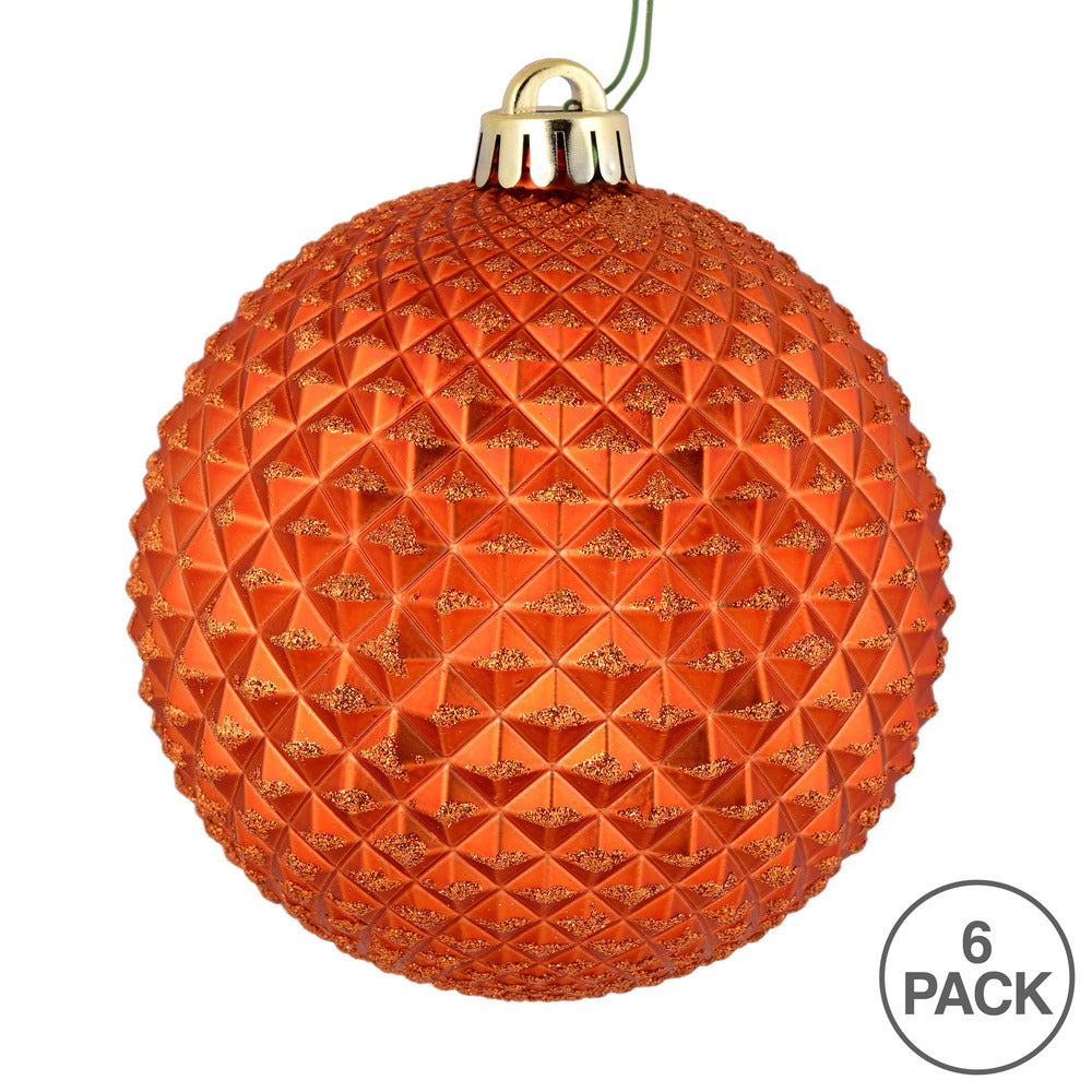 Vickerman 4" Burnished Orange Durian Glitter Ball Ornament 6 per Bag