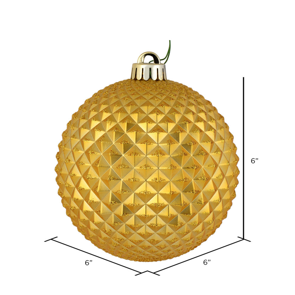 Vickerman 6" Honey Gold Durian Glitter Ball Ornament 4 per Bag