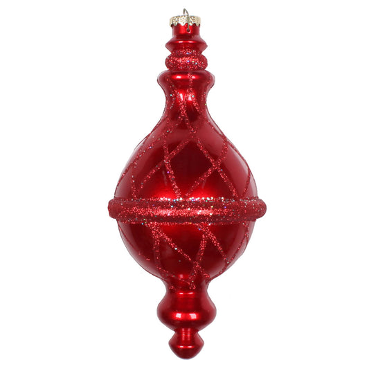 Vickerman 10" Red Candy Glitter Net Drop Finial Christmas Ornament