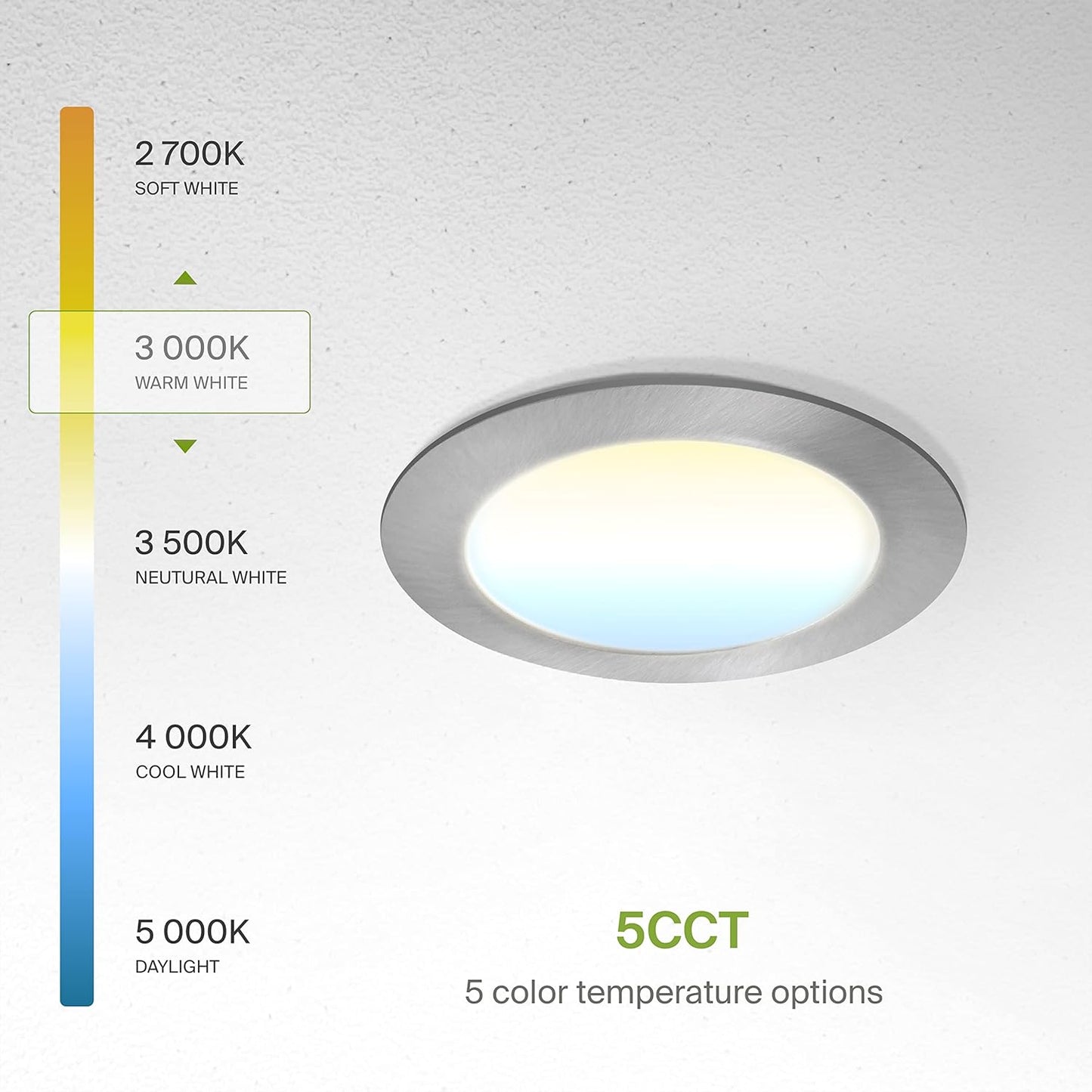 ASD Lighting LED Round Recessed Mini Panel 4" 12W 120V Dimmable CCT Selectable 2700/3000/3500/4000/5000K Brushed Nickel UL Energy Star 6pack
