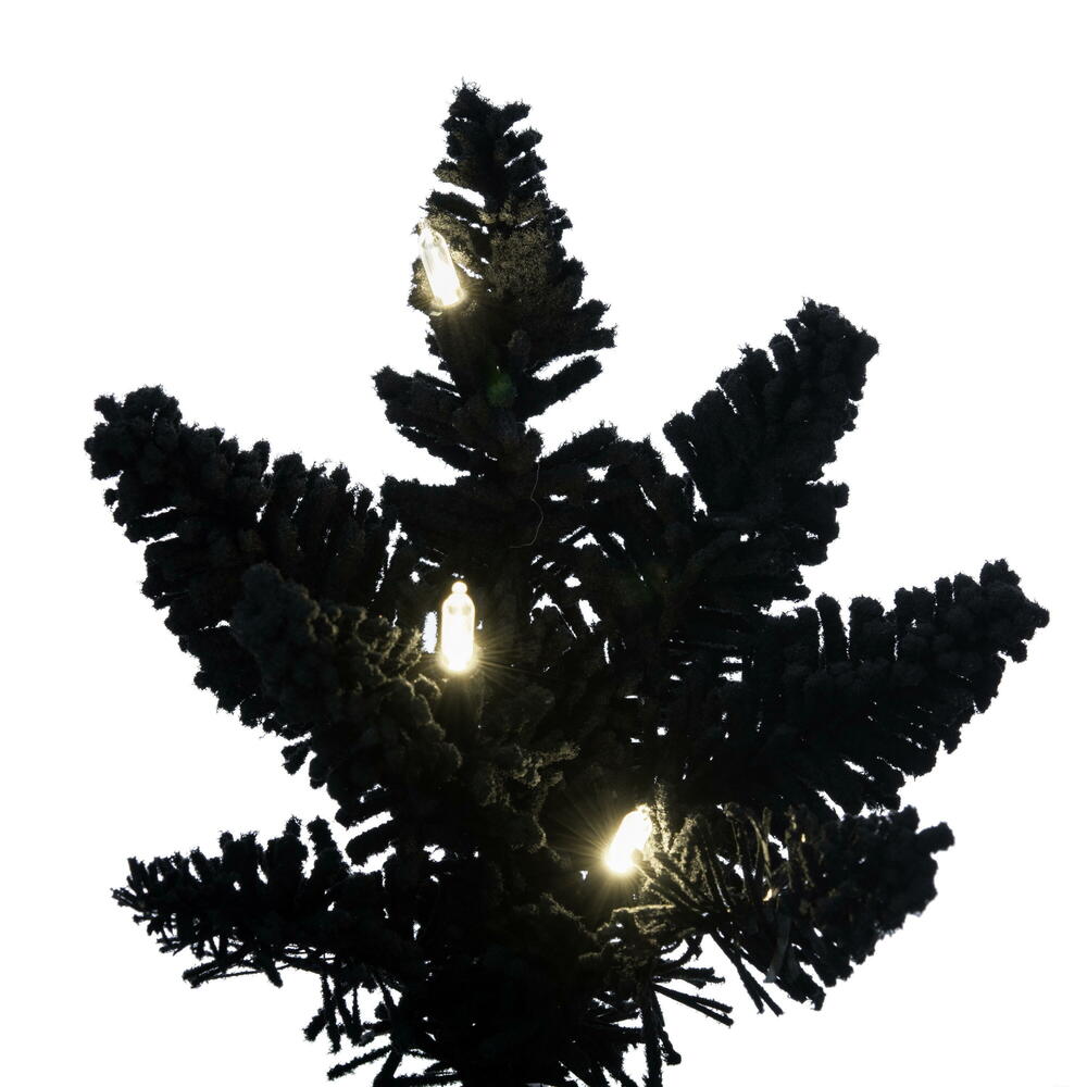 Vickerman 2' x 20" Flocked Black Christmas Tree with 50 Warm White LED Mini Lights.