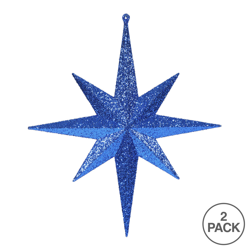 Vickerman 12" Blue Iridescent Glitter Bethlehem Star Christmas Ornament 2 per Box