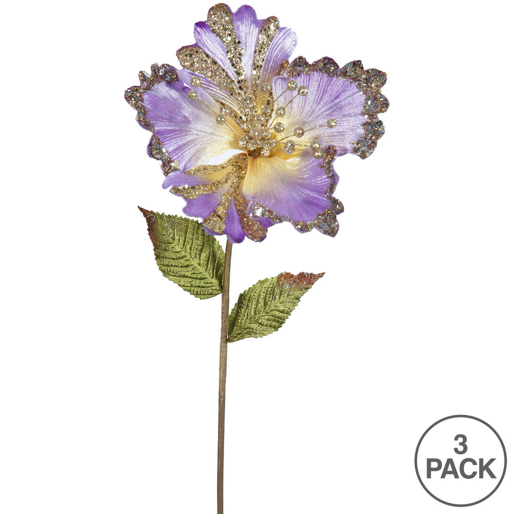 Vickerman 23" Violet Hibiscus Artificial Christmas Pick 3 per Bag