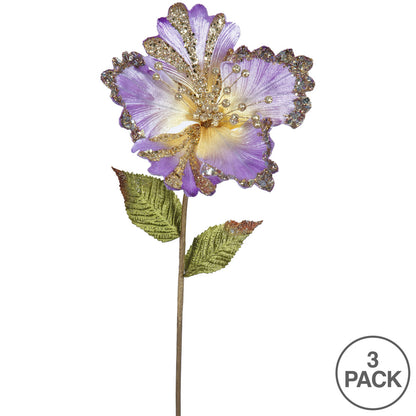 Vickerman 23" Violet Hibiscus Artificial Christmas Pick 3 per Bag