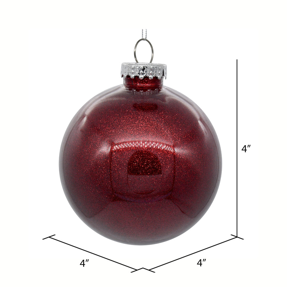 Vickerman 4" Clear Ball Christmas Ornament with Burgundy Glitter Interior 6 Pieces per bag