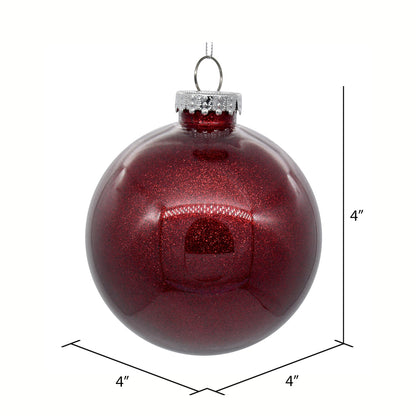 Vickerman 4" Clear Ball Christmas Ornament with Burgundy Glitter Interior 6 Pieces per bag