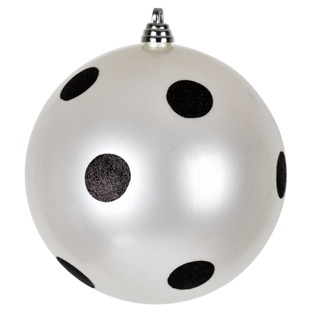 Vickerman 8" White Candy Finish Ball Ornament with Black Glitter Dots