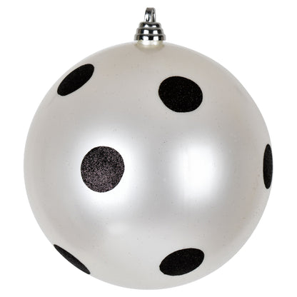 Vickerman 8" White Candy Finish Ball Ornament with Black Glitter Dots