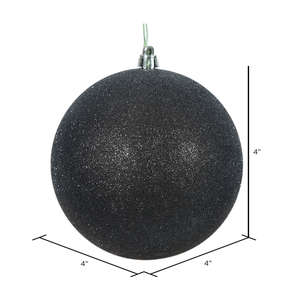 Vickerman 4" Black Glitter Ball Ornament 6 per Bag