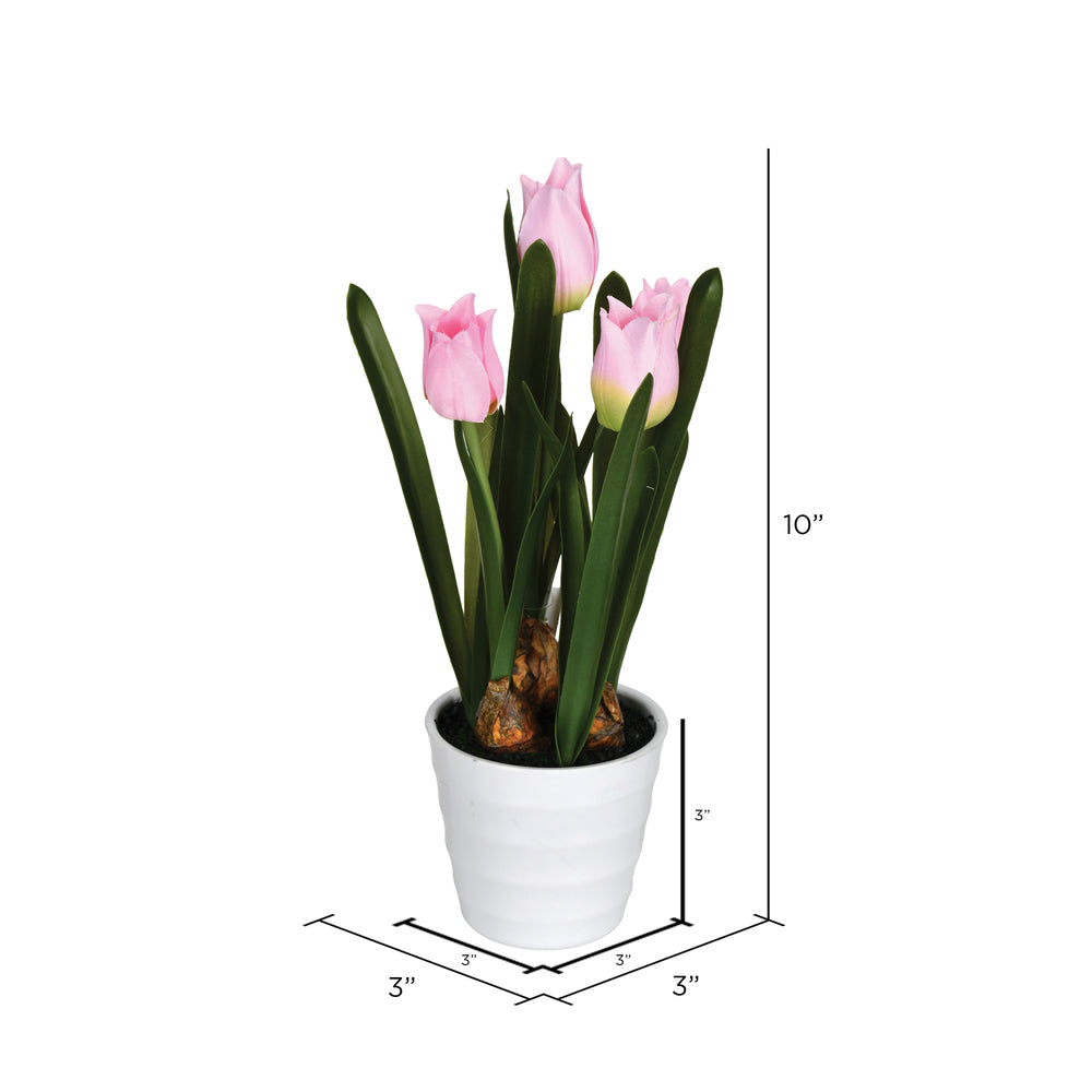 Vickerman 10" Artificial Pink Potted Tulip Pack of 2
