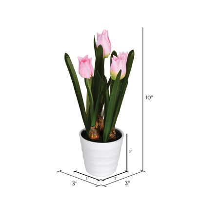 Vickerman 10" Artificial Pink Potted Tulip Pack of 2