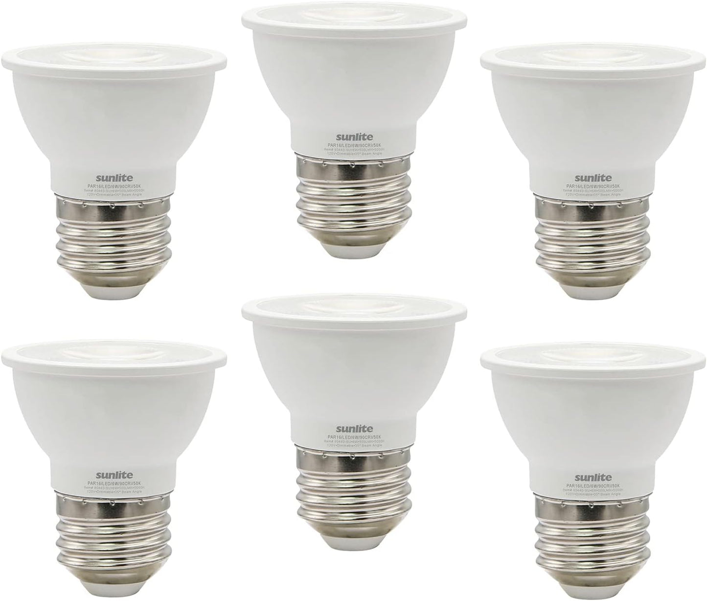 LED PAR16 Short Neck Recessed Flood Light Bulb 6-Watt, (50W Halogen Replacement), 500 Lumens, Medium E26 Base, Dimmable, 90 CRI, ETL Listed, Title 20 Compliant, 5000K Daylight - Pack of 6