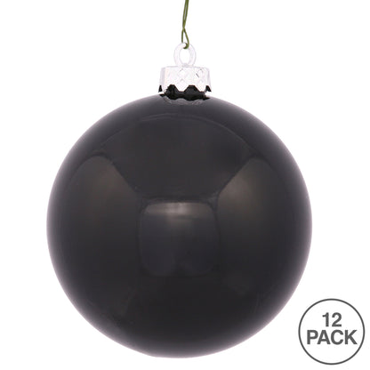 Vickerman 3" Black Shiny Ball Ornament 12 per Bag