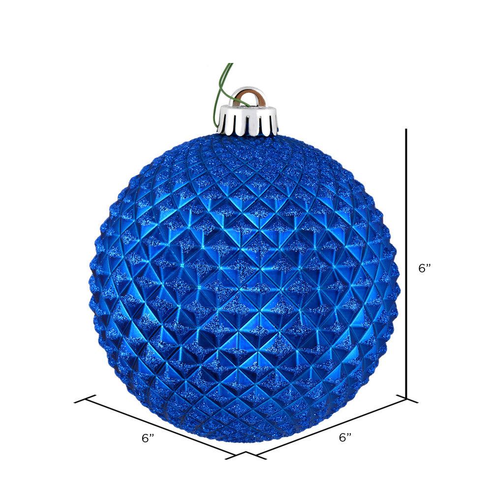 Vickerman 6" Blue Durian Glitter Ball Ornament 4 per Bag