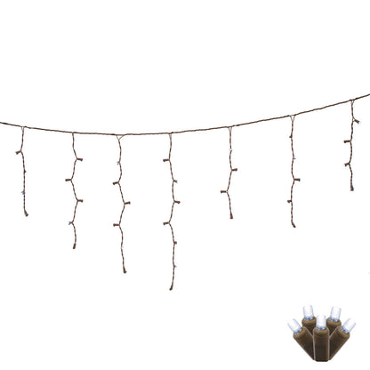 Vickerman 70 Pure White LED Icicle Light on Brown Wire 9' Christmas Light Strand.