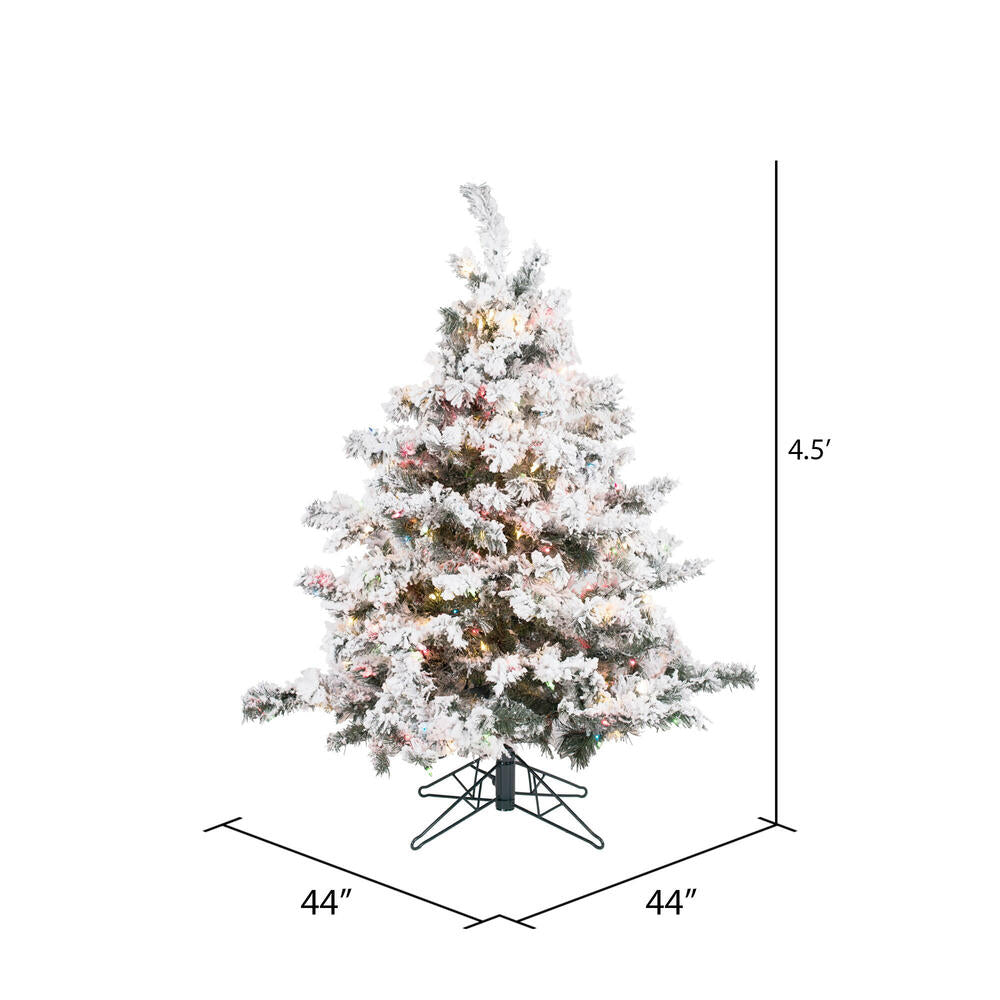 Vickerman 4.5' Flocked Alaskan Pine Artificial Christmas Tree Multi-Colored Dura-Lit lights
