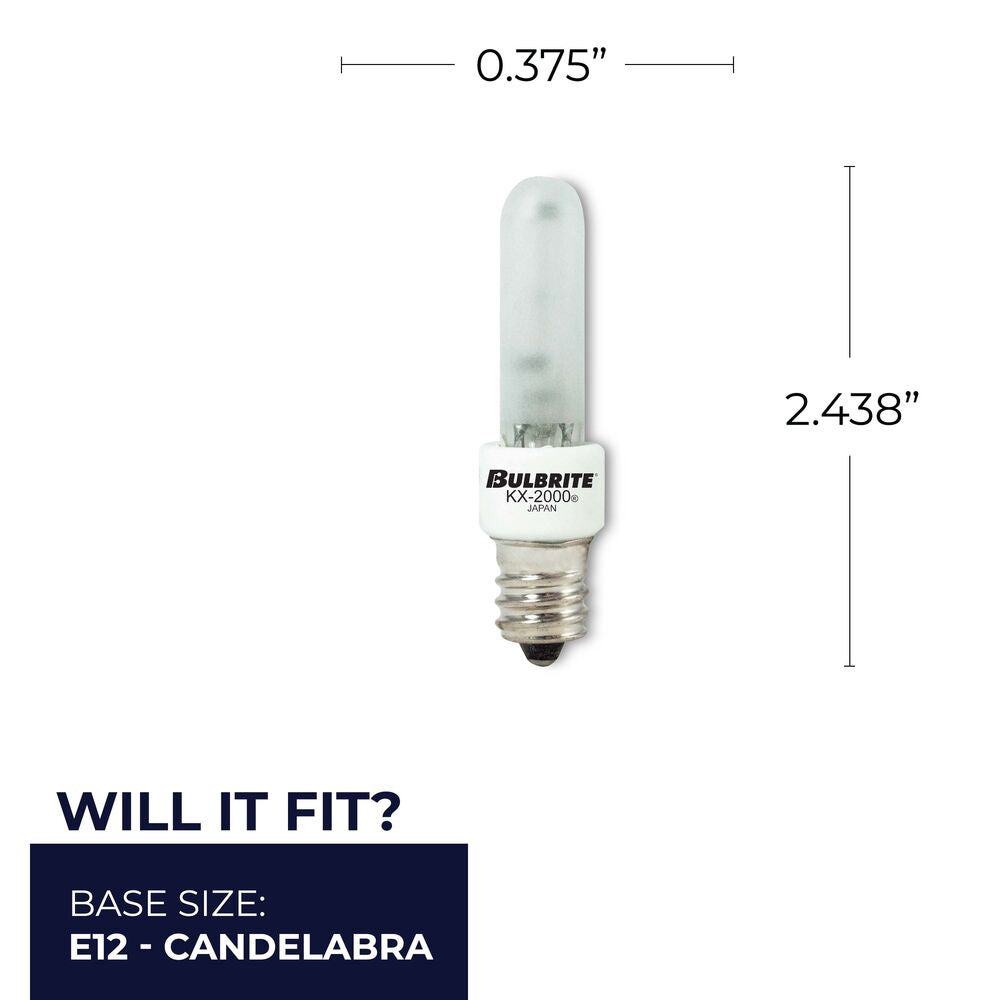 BULBRITE KRYPTON/XENON T3 CANDELABRA SCREW (E12) 60W DIMMABLE LIGHT BULB 2700K/WARM WHITE 2PK (473061)