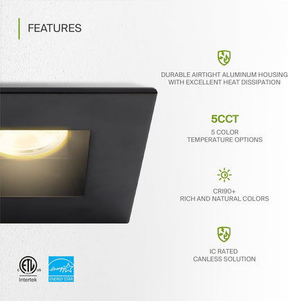 ASD Lighting LED Downlight Square 2inch 8W 120V Triac 2700/3000/3500/4000/5000K Black ETL Energy Star