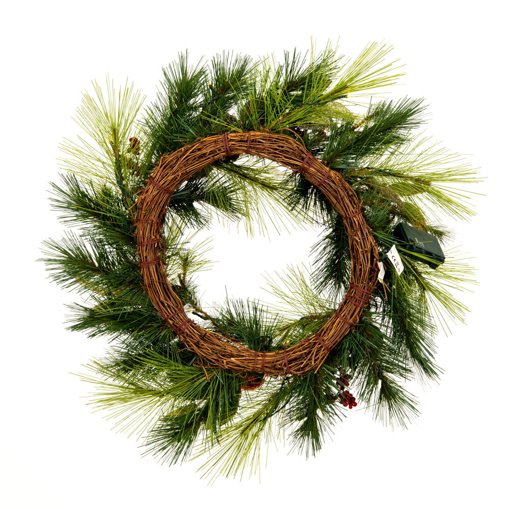 Vickerman 24" Artificial Christmas Wreath Battery Operated Warm White Lights