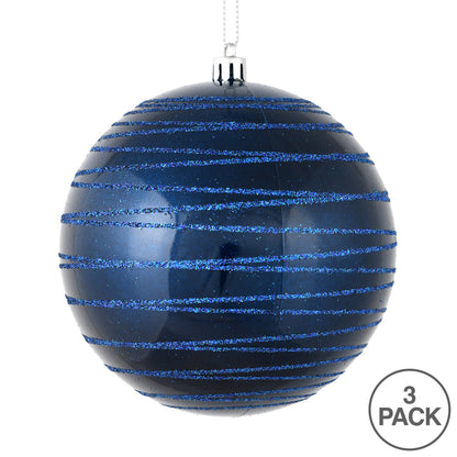 Vickerman 6" Midnight Blue Candy Finish Ball Ornament with Glitter Lines 3 per Bag