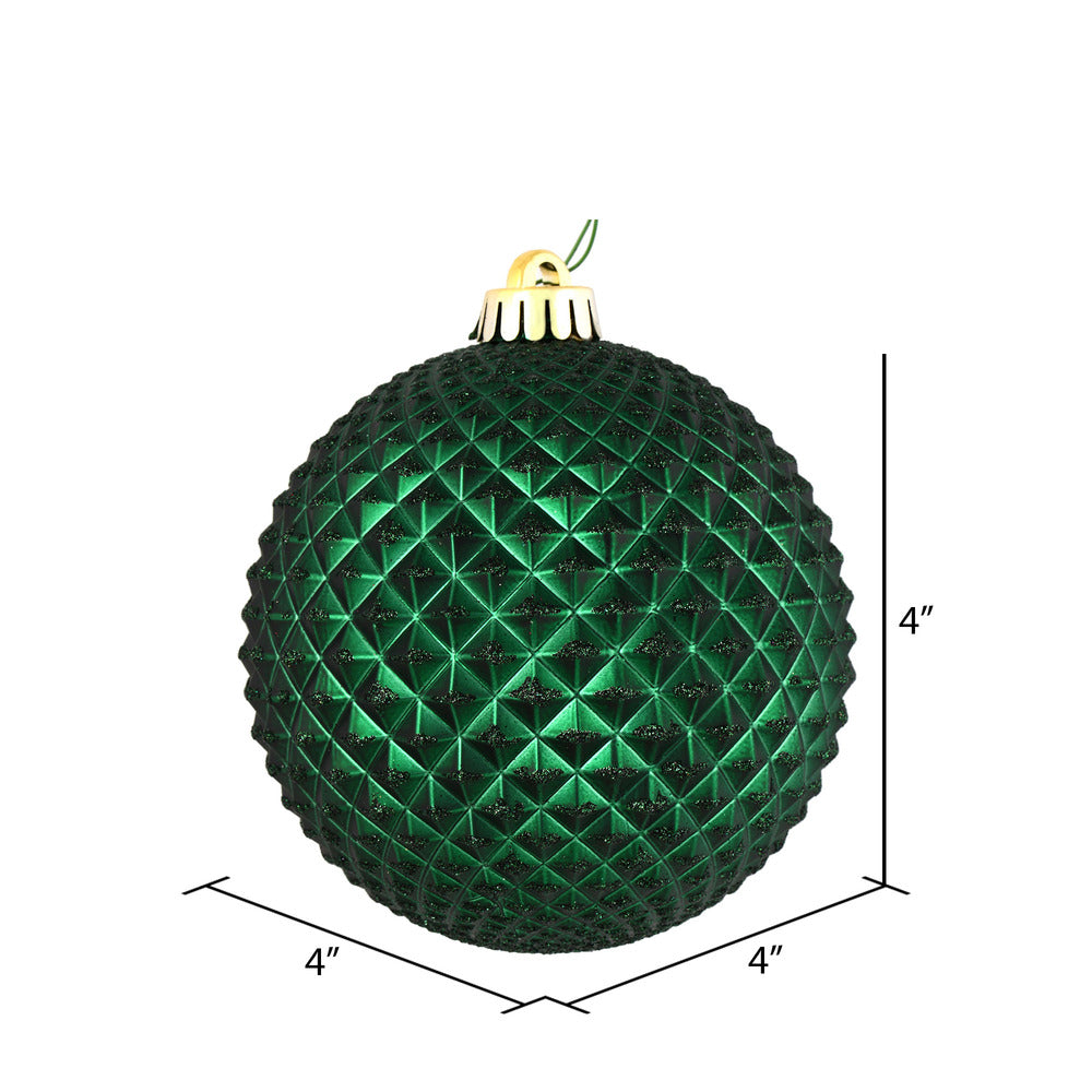 Vickerman 4" Midnight Green Durian Glitter Ball Ornament 6 per Bag