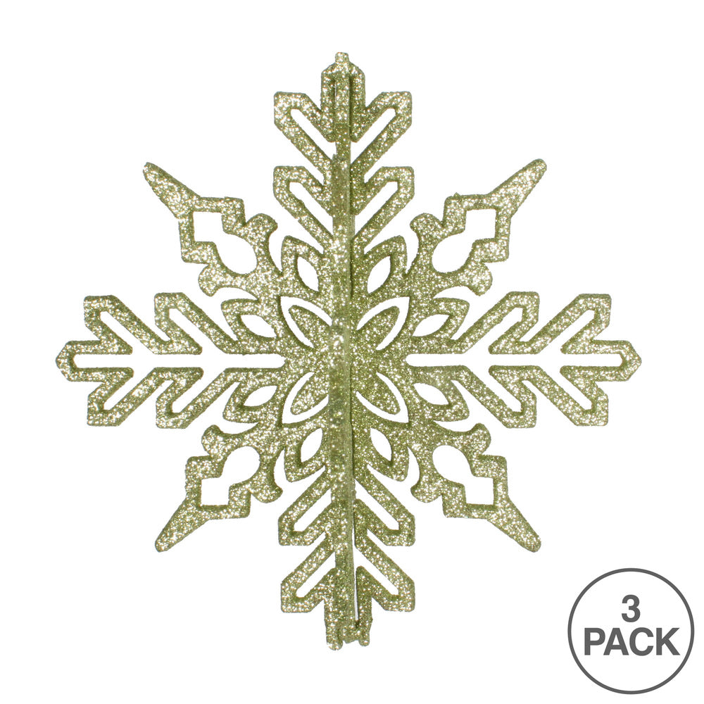 Vickerman 6" Celadon 3D Glitter Snowflake Christmas Ornament Set of 3