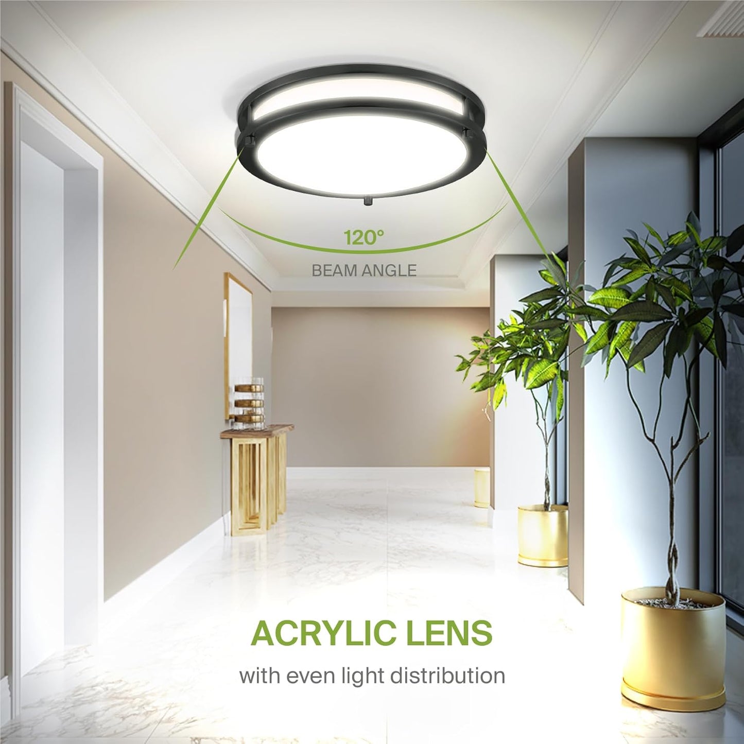 ASD LED Double Ring Flushmount 12" 20W 120V CCT Selectable 3000/4000/5000K Dimmable Black ETL Energy Star