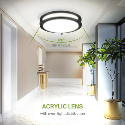 ASD LED Double Ring Flushmount 12" 20W 120V CCT Selectable 3000/4000/5000K Dimmable Black ETL Energy Star