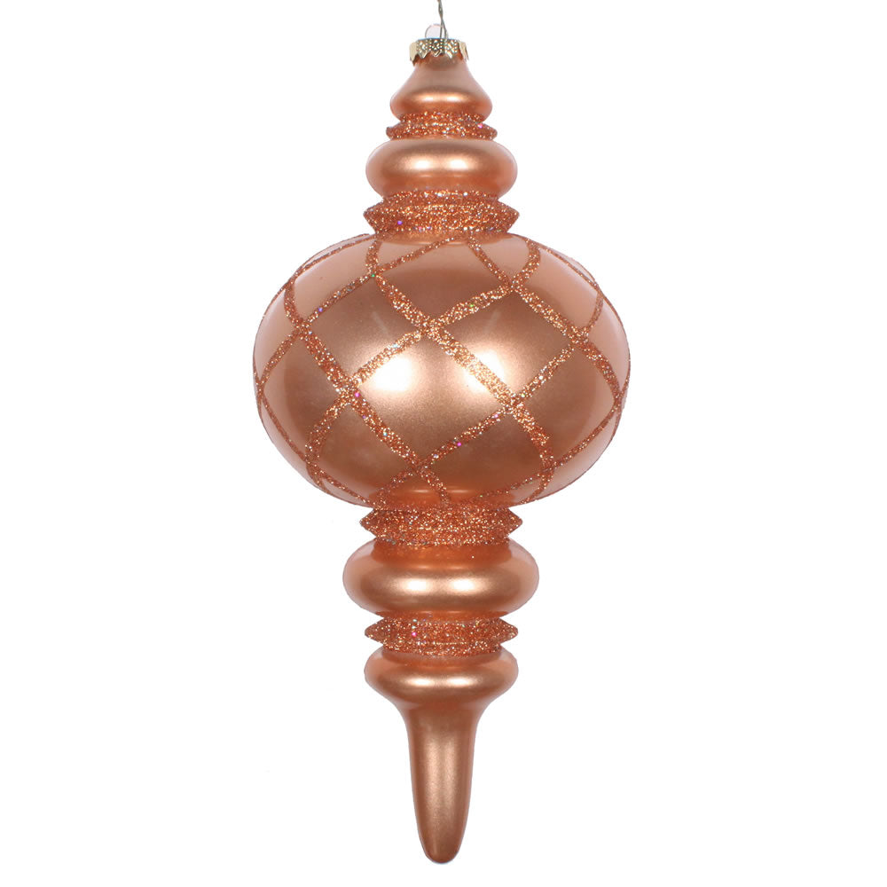 Vickerman 13" Rose Gold Candy Finish Net Top Finial Ornament with Glitter Accents