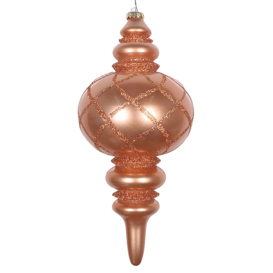 Vickerman 13" Rose Gold Candy Finish Net Top Finial Ornament with Glitter Accents