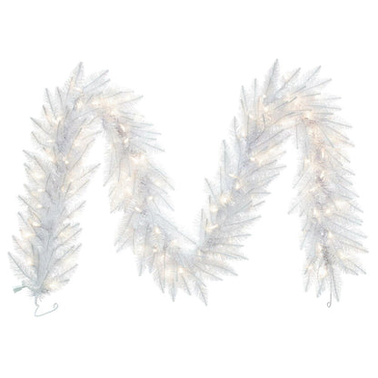 Vickerman 9' Sparkle White Spruce Artificial Christmas Garland Pure White LED Lights