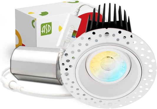 ASD Lighting LED Trimless Downlight Gimbal Round 3inch 12W 120V Triac 2700/3000/3500/4000/5000K White ETL