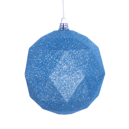 Vickerman 4.75" Baby Blue Geometric Ball Ornament Featuring a Glitter Finish. Comes 4 per bag