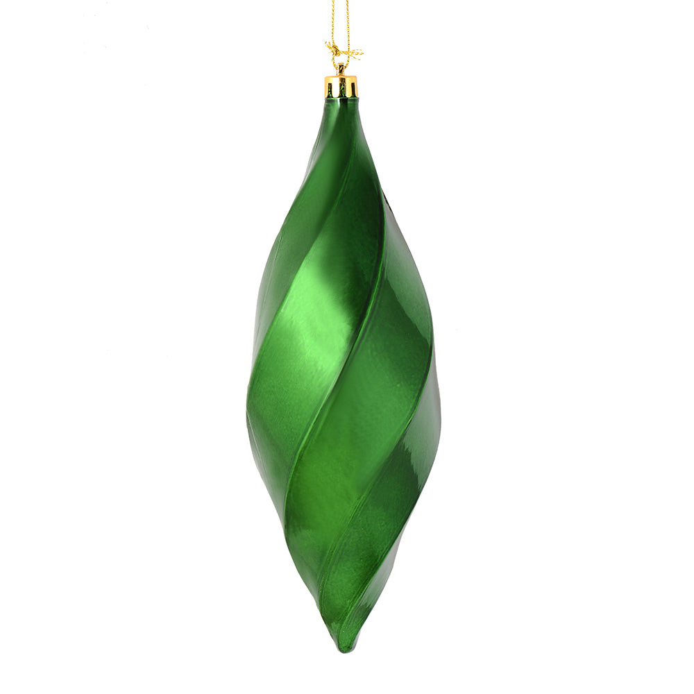 Vickerman 8" Emerald Shiny Swirl Finial Ornament Pack of 6