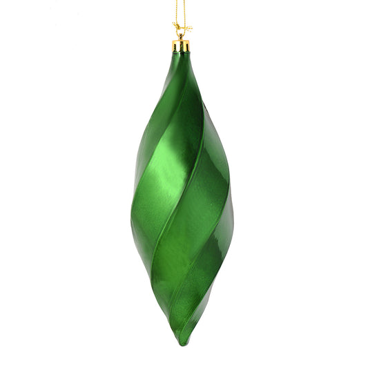 Vickerman 8" Emerald Shiny Swirl Finial Ornament Pack of 6