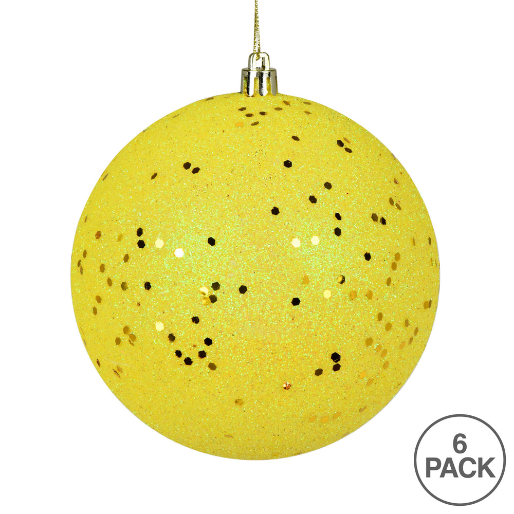 Vickerman 4" Yellow Sequin Ball Ornament 6 per Bag