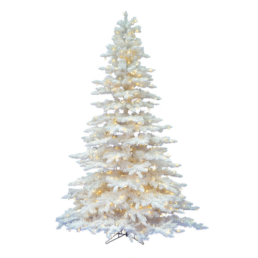 Vickerman 9' Flocked White Spruce Artificial Christmas Tree Pure White LED Lights