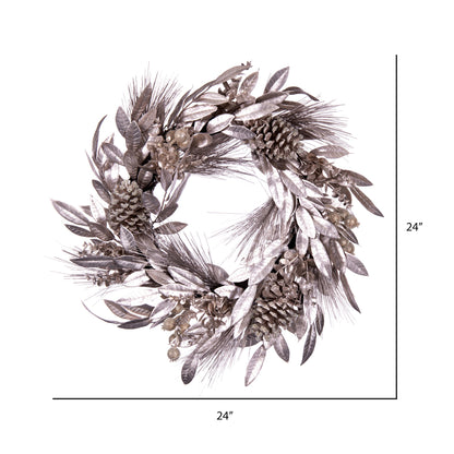 Vickerman 24" Artificial Silver Pinecone Needle Berry Christmas Wreath Unlit
