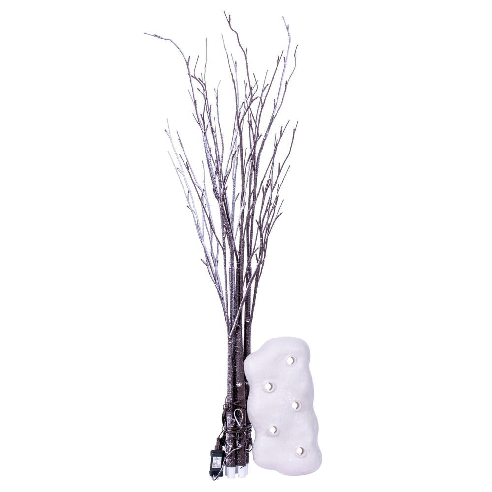 Vickerman 4' Brown Frosted Twig Tree Grove Warm White 3mm Wide Angle LED lights 5 Piece Set.