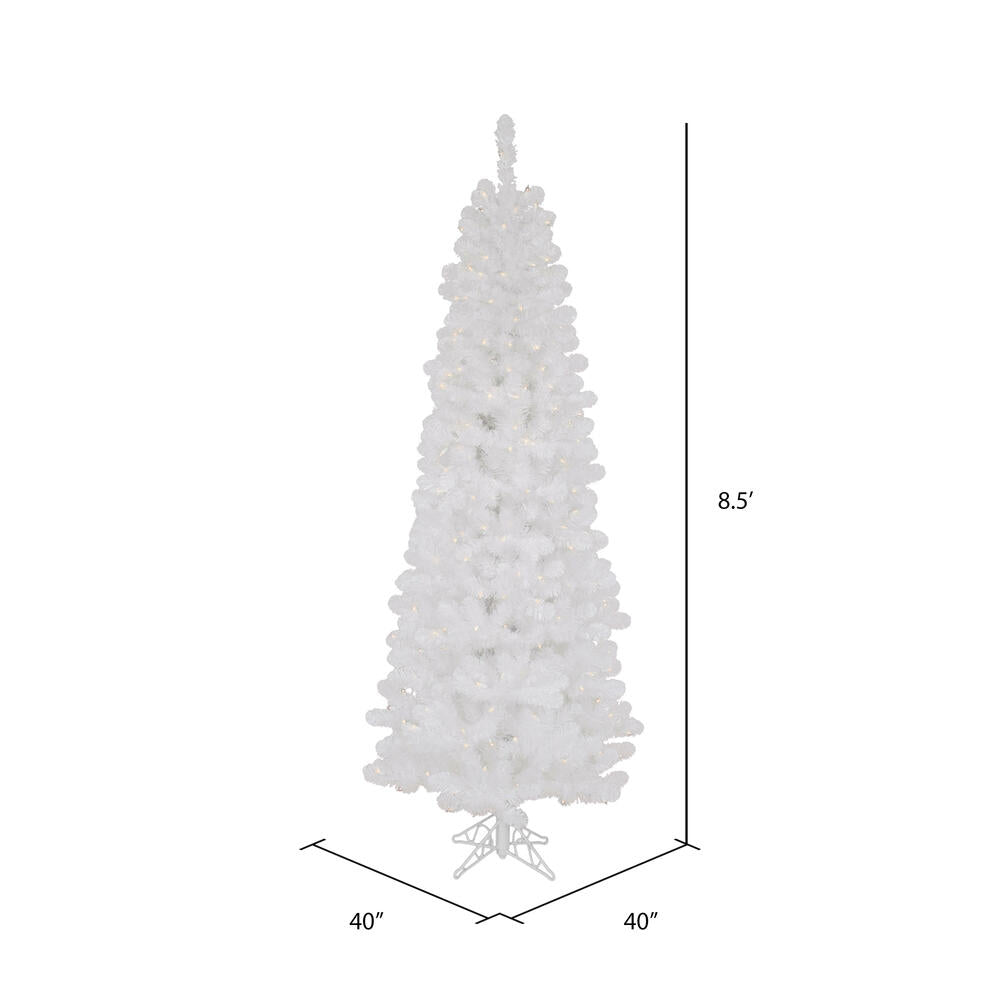 Vickerman 8.5' White Salem Pencil Pine Artificial Christmas Tree 400 Clear Dura-lit Incandescent Lights