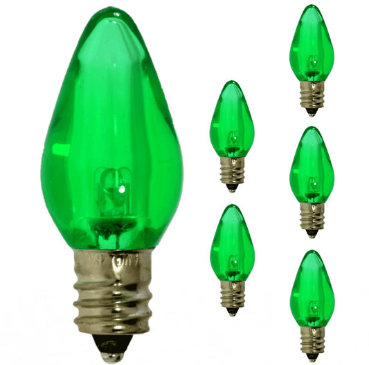Damar- C7 LED Replacement Christmas Light Bulbs Transparent Green Color 0.96W E12 Candelabra Base 100-130V Dimmable Pack of 6- Shatterproof String Lights for Patio Holiday Party Decor Xmas Tree