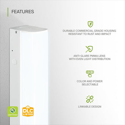 ASD Lighting LED Striplight Fixture 8ft 48/68/90W 120-277V 0-10V Dimmable 140Lm/W 3500/4000/5000K White UL DLC Standard