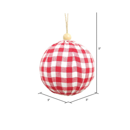 Vickerman 5" Red and White Plaid Cloth Ball Christmas Ornament 2 pieces per box