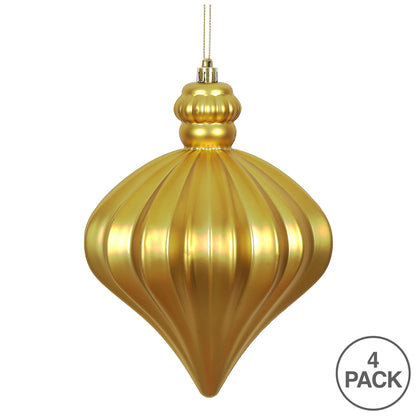 Vickerman 6" Gold Matte Onion Drop Christmas Ornament 4 per Bag