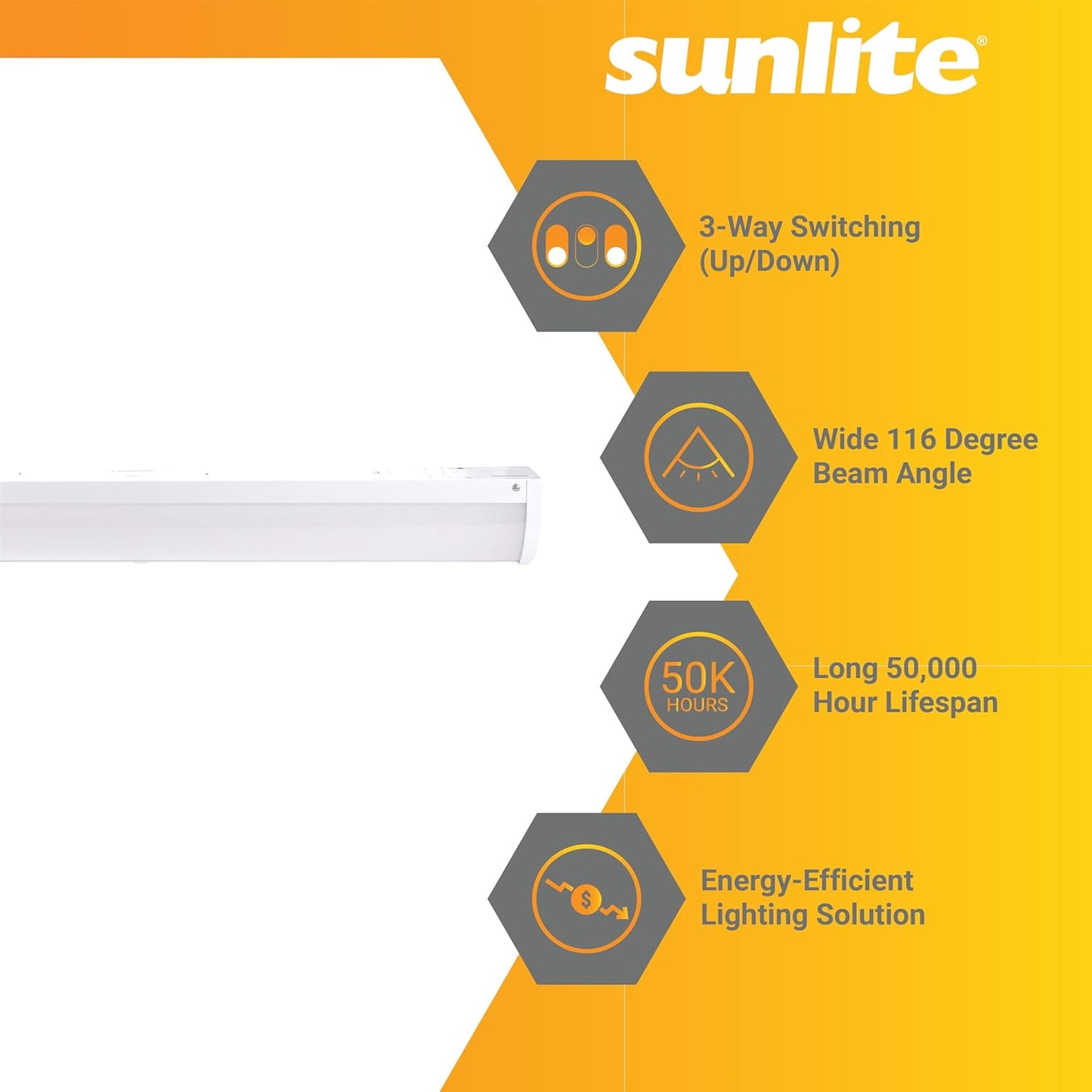 Sunlite 36-Inch LED Linear Bed Light Fixture, 15W/30W/45W, Color Selectable 30K/40K/50K, 1675-5311 Lumens, Dimmable, DLC & ETL Listed, 120V, 3-Way Switching (Up/Down), 116 Degree Beam Angle, White