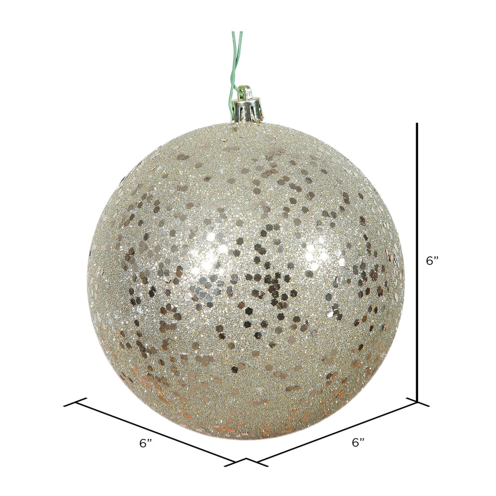 Vickerman 6" Champagne Sequin Ball Ornament 4 per Bag