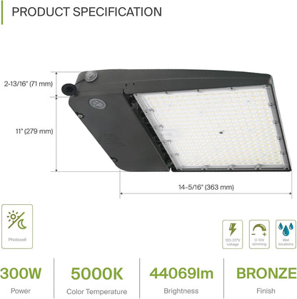 ASD Lighting LED Area Light 300W 120-277V 0-10V Dimmable 150Lm/W 5000K with Photocell Bronze UL DLC Premium